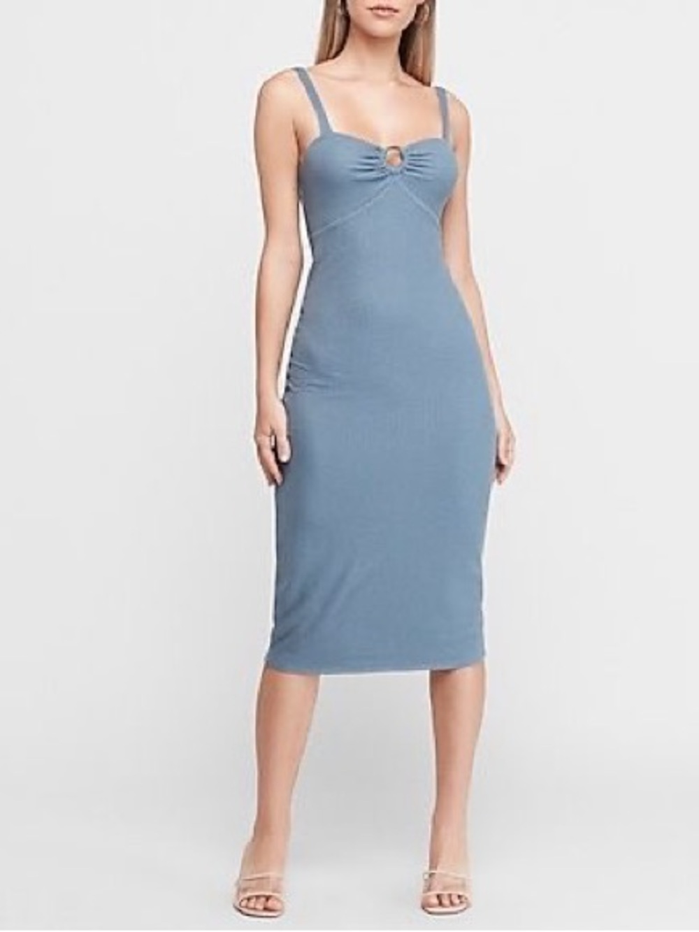 Express Dusty Blue Sleeveless Midi Dress with Ring Detail